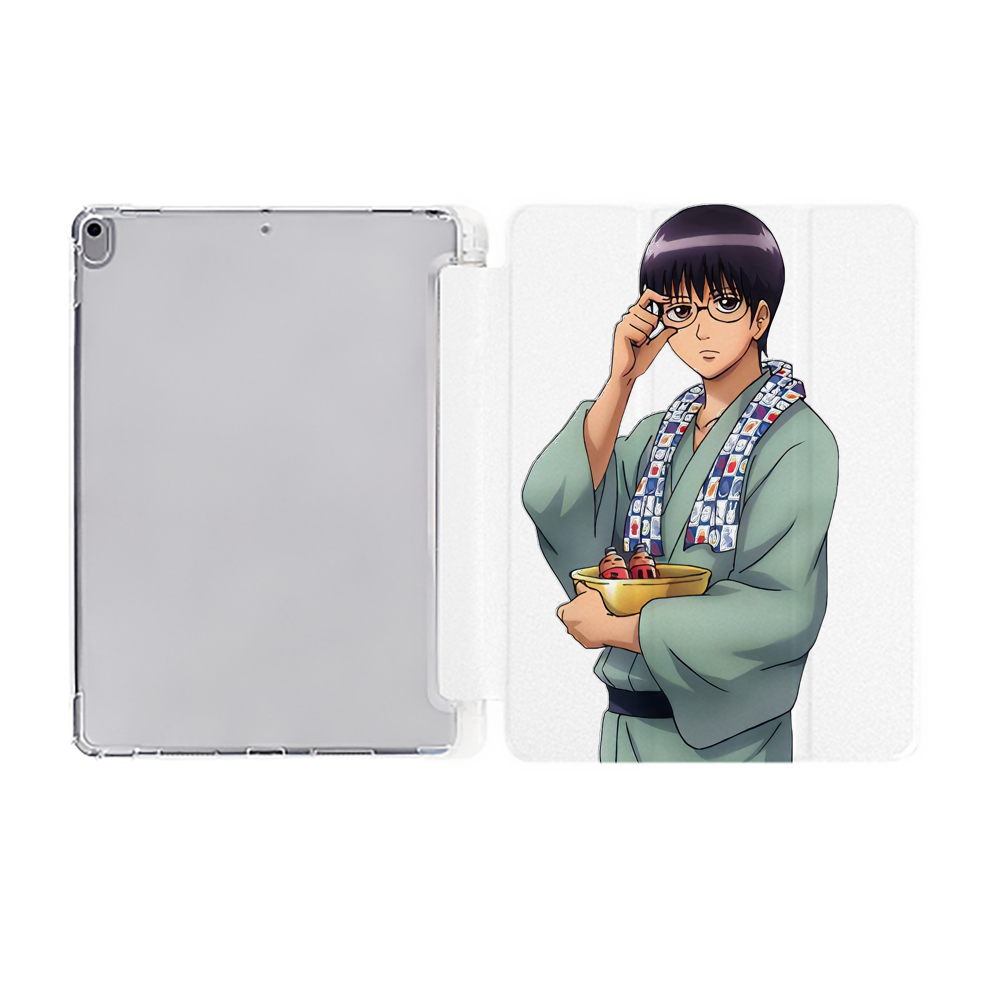 ぎんたま 坂田銀時（さかたぎんとき） 神楽 志村新八（しむら しんぱち） GINTAMA Sakata Gintoki Kagura Shimura Shinpachi IPad ケース ペン収納付き 三つ折りスタンド PUレザー×シリコン 対応機種9.5/10.5/10.9インチ